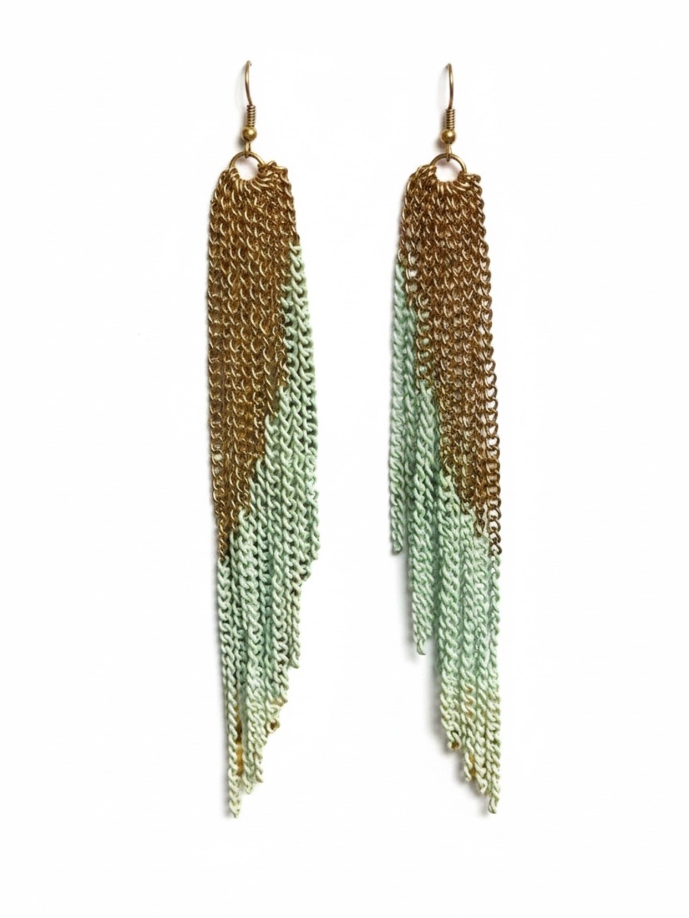 Gold and Mint Green Chain Tassel Fashion Earrings